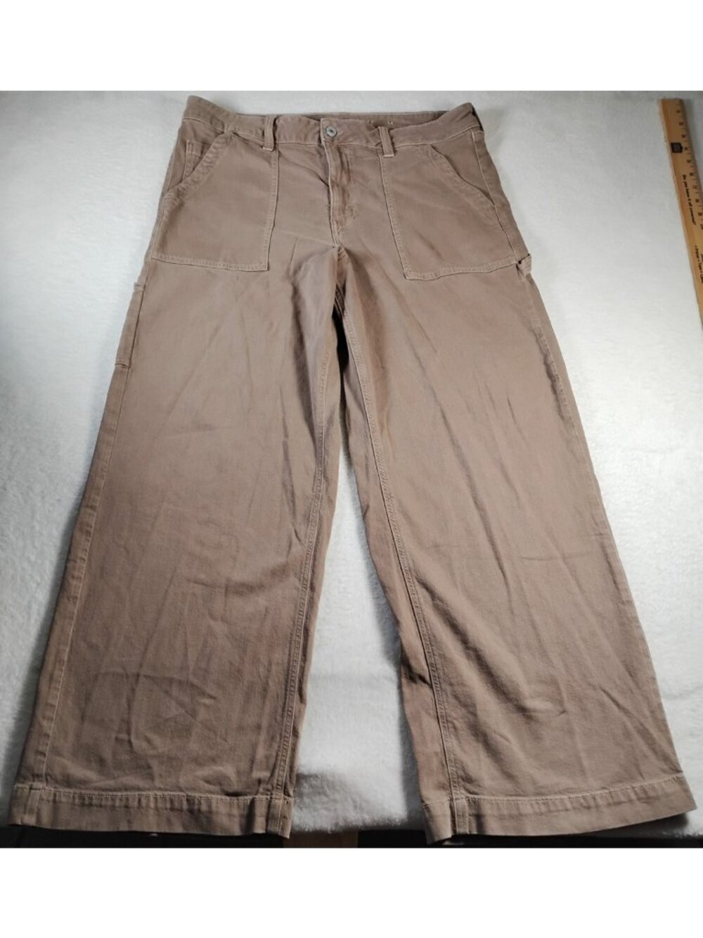 American Eagle Womens Cargo Pants Super High Rise Baggy Wide Leg Stretch 14 Tan